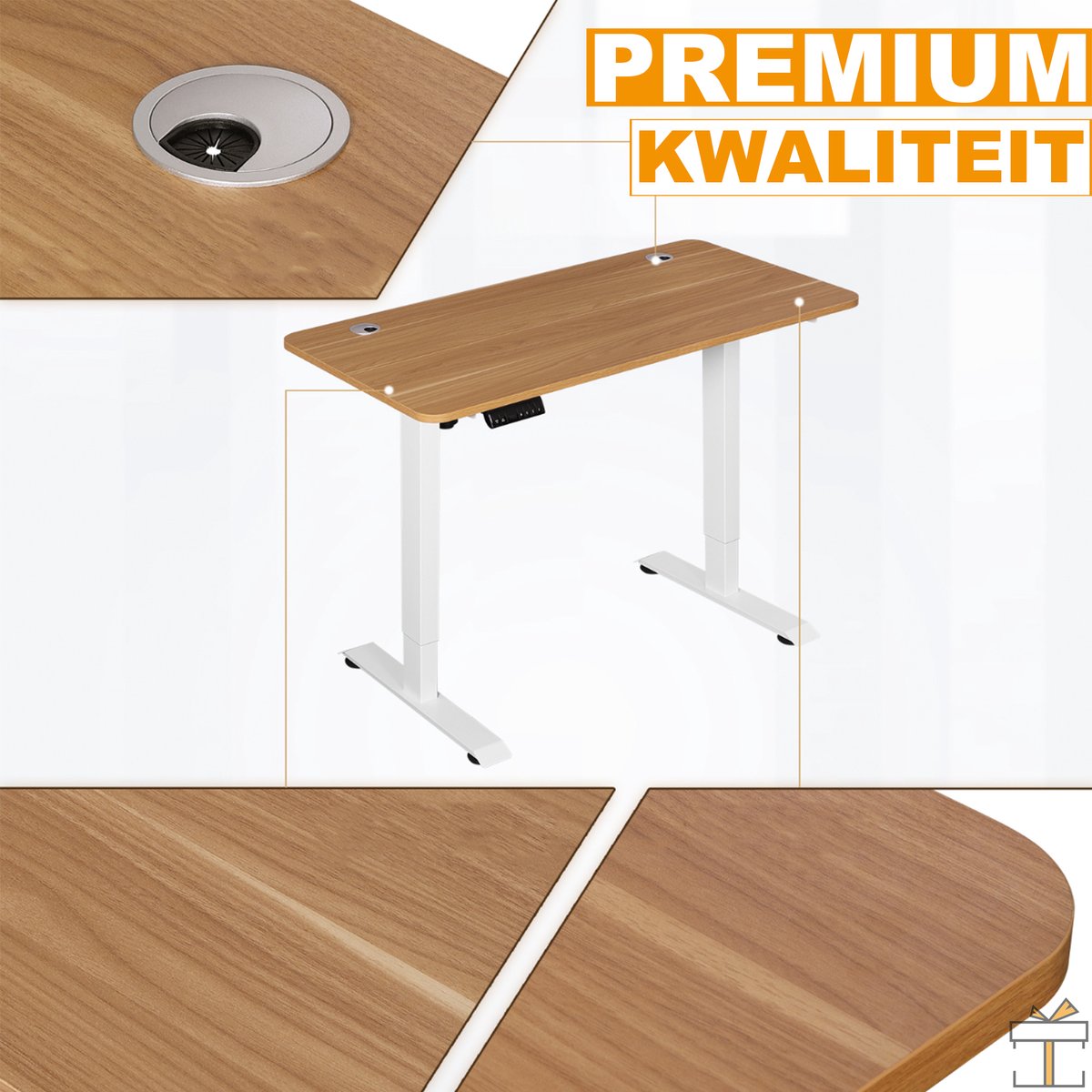Happyment Sta of zit bureau Deluxe - In hoogte verstelbaar 72-116 cm - Werk - Computer Bureau - Studie - Bruin - Elektrisch