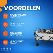 Bolderkar - Handkar Opvouwbaar - Boodschappenkar - Trolley - Voor Transport & Boodschappen - Verstelbare Handgreep, Zijvakken - Wit