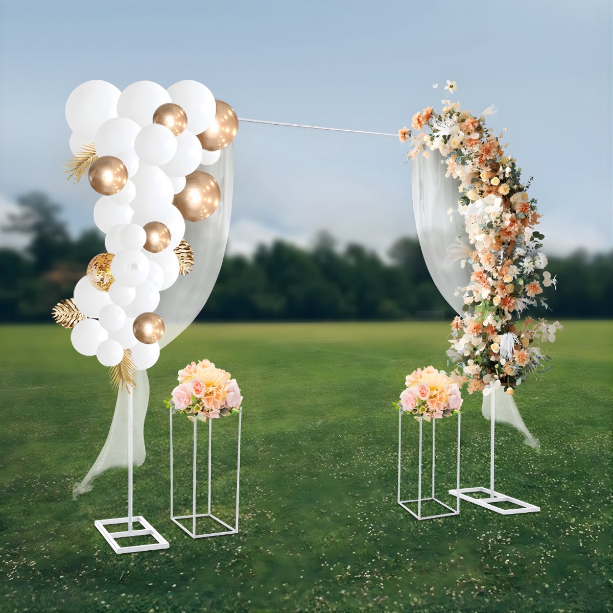 Ballonnen- en Bloemenstandaard - Ballonnenboog - Ballonen statief - Voor bruiloften en feesten -Metaal in wit