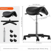 Zadelkruk op wielen - Ergonomische Kruk - Kapperskruk- Tabouret- In Hoogte Verstelbaar - PU Leer met Wielen- Zwart