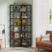 Hoekkast Zakapone - Hoge vakkenkast 200cm - Boekenrek Hoekmeubel - Opbergrek 7 planken - Bruin