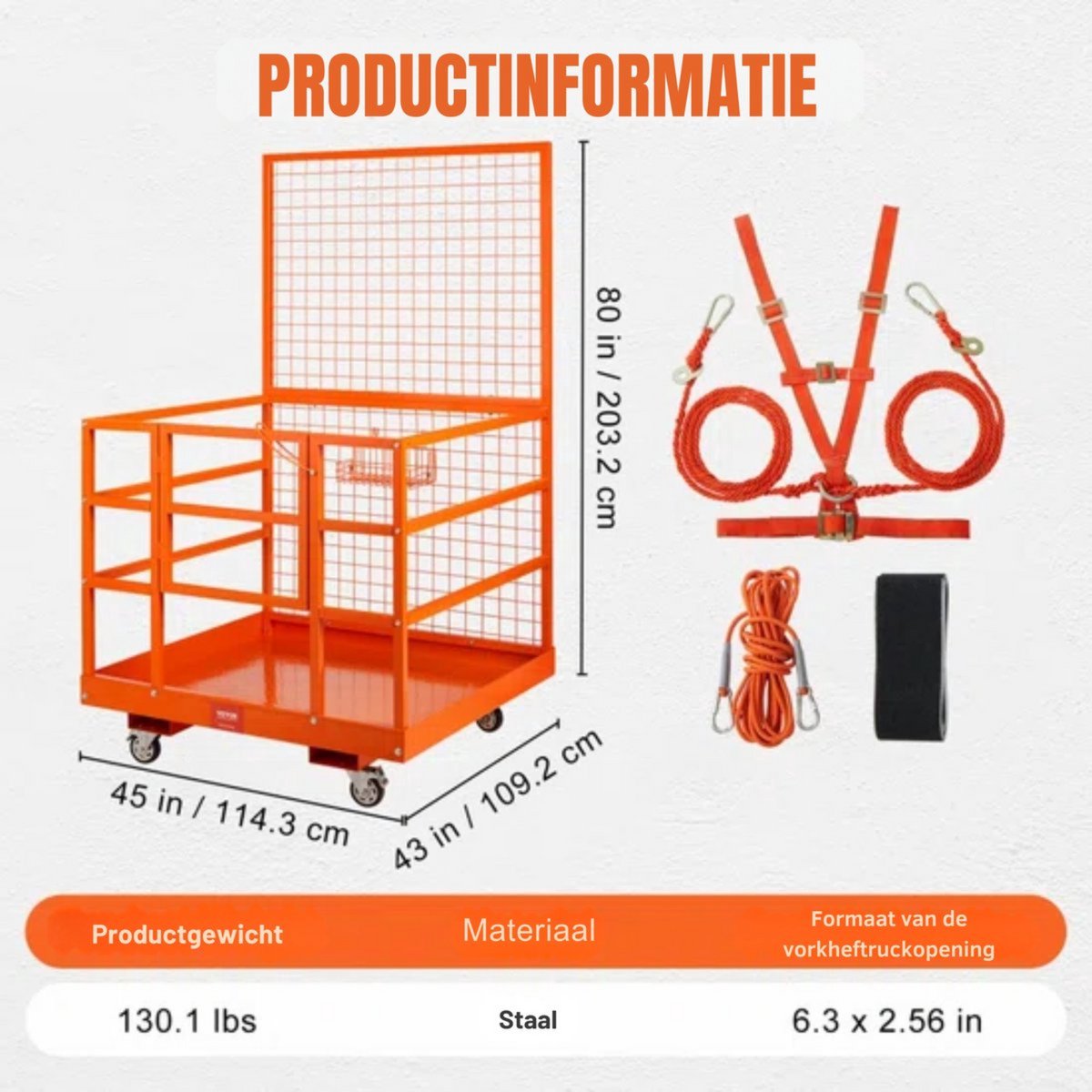 Heftruck Platform - Veiligheidsmand 635kg - Oranje - Voor Heftruck - Incl. Accessoires
