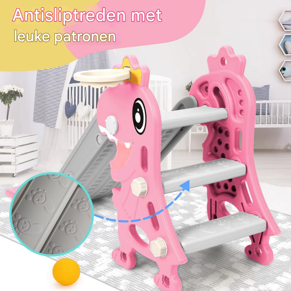 Kinderglijbaan 3 in 1 - Met Basketbalring - Verstelbaar - Speeltoestel - Losse glijbaan - Voor binnen en buiten - Blauw