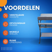 Babycommode - Commodekast - Verzorgingstafel - Voor 0-1 Jaar Baby’s - Verstelbare Hoogte en Opvouwbaar - Met Wielen en Opbergruimte - 25 kg Capaciteit - 80x63x96 cm - Grijs