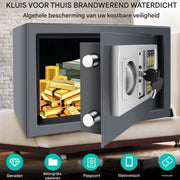 Brandwerende Waterdichte Veiligheidskluis Orvian - Met 2 Handmatige Override Sleutels - Veiligheidsbox met Dubbel Digitaal Toetsenbord en Sleutel
