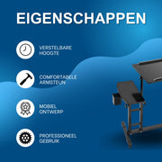 Mobiele Tattoo Werkbank - Werkstation - Tattootafel - Voor Tattoo Studio en Salon - In Hoogte Verstelbaar en Draagbaar Werkstation met Armsteun - Zwart