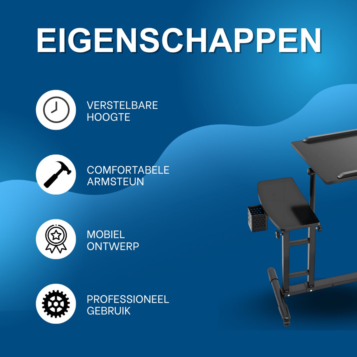 Mobiele Tattoo Werkbank - Werkstation - Tattootafel - Voor Tattoo Studio en Salon - In Hoogte Verstelbaar en Draagbaar Werkstation met Armsteun - Zwart