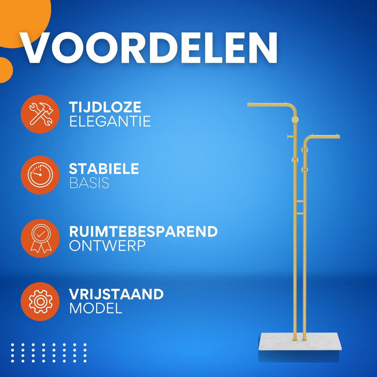 Elegante kledingrek - Goud - Met kledingroede voor hal, slaapkamer of woonkamer - 2 Kledingstangen