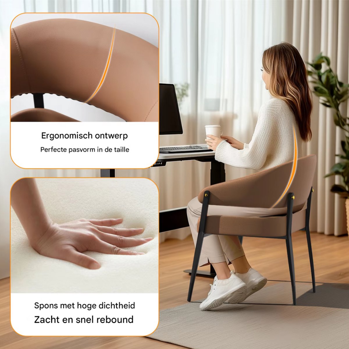 Luxe Keukenstoelen - Set van 2 - Microvezelleer Eetkamerstoelen - Gestoffeerde Zitting voor Restaurant, Hotel of Kantoor