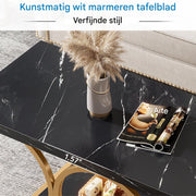 Salontafel - Koffietafel - Bijzettafeltjes woonkamer - Voor woonkamer - 2-laags - Zwart Kunstmarmer, hout
