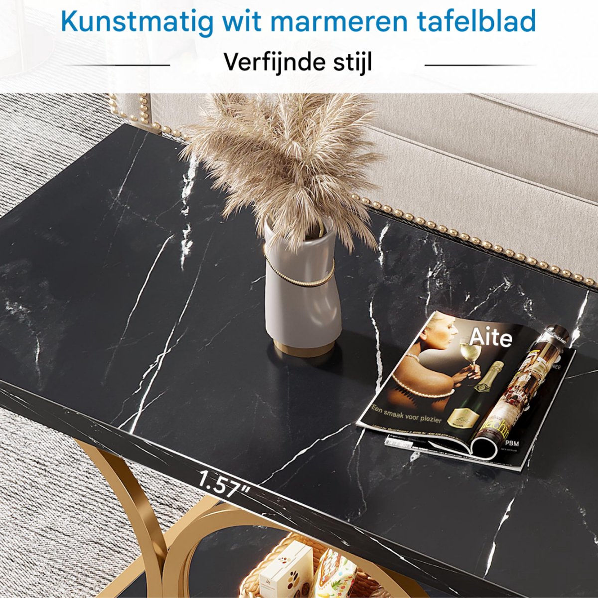 Salontafel - Koffietafel - Bijzettafeltjes woonkamer - Voor woonkamer - 2-laags - Zwart Kunstmarmer, hout