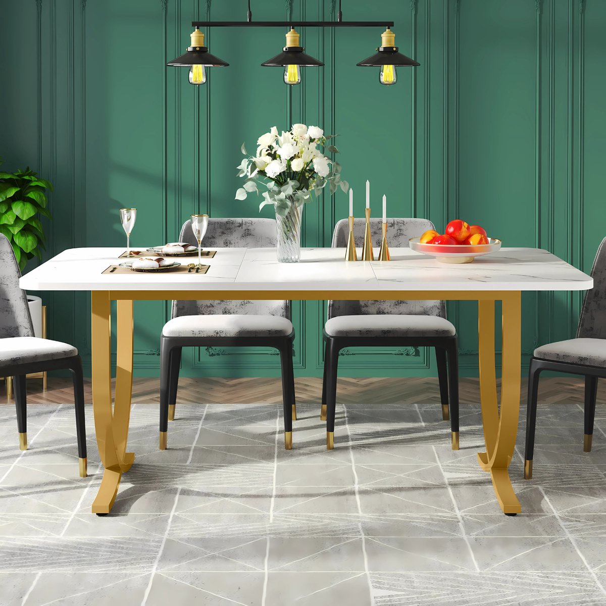 Moderne eetkamertafel Opulence - Woonkamer -Marmerlook Blad - 160cm