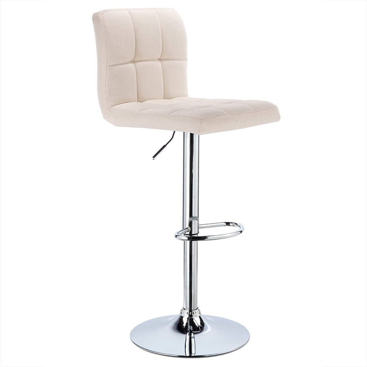 Barkruk Rio Industrial Creme - Barkrukken set van 1 - Barstoel Kruk - Barstoelen met rugleuning - Keukenstoel - In hoogte verstelbaar - Linnen