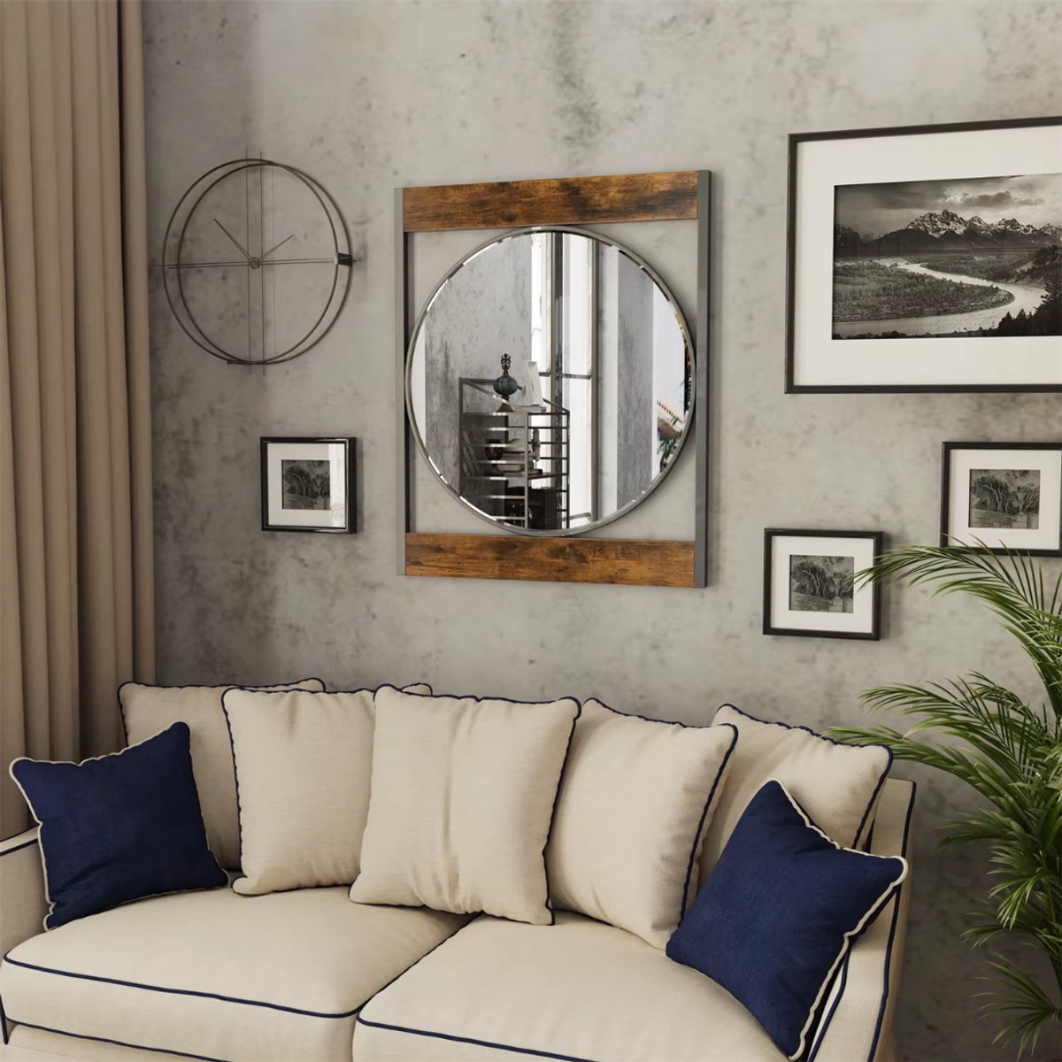 Wandspiegel Aurelio - Grote Rechthoekige Spiegel - Houten & Metalen Frame - Industrieel Design - Voor Badkamer, Woonkamer & Entree