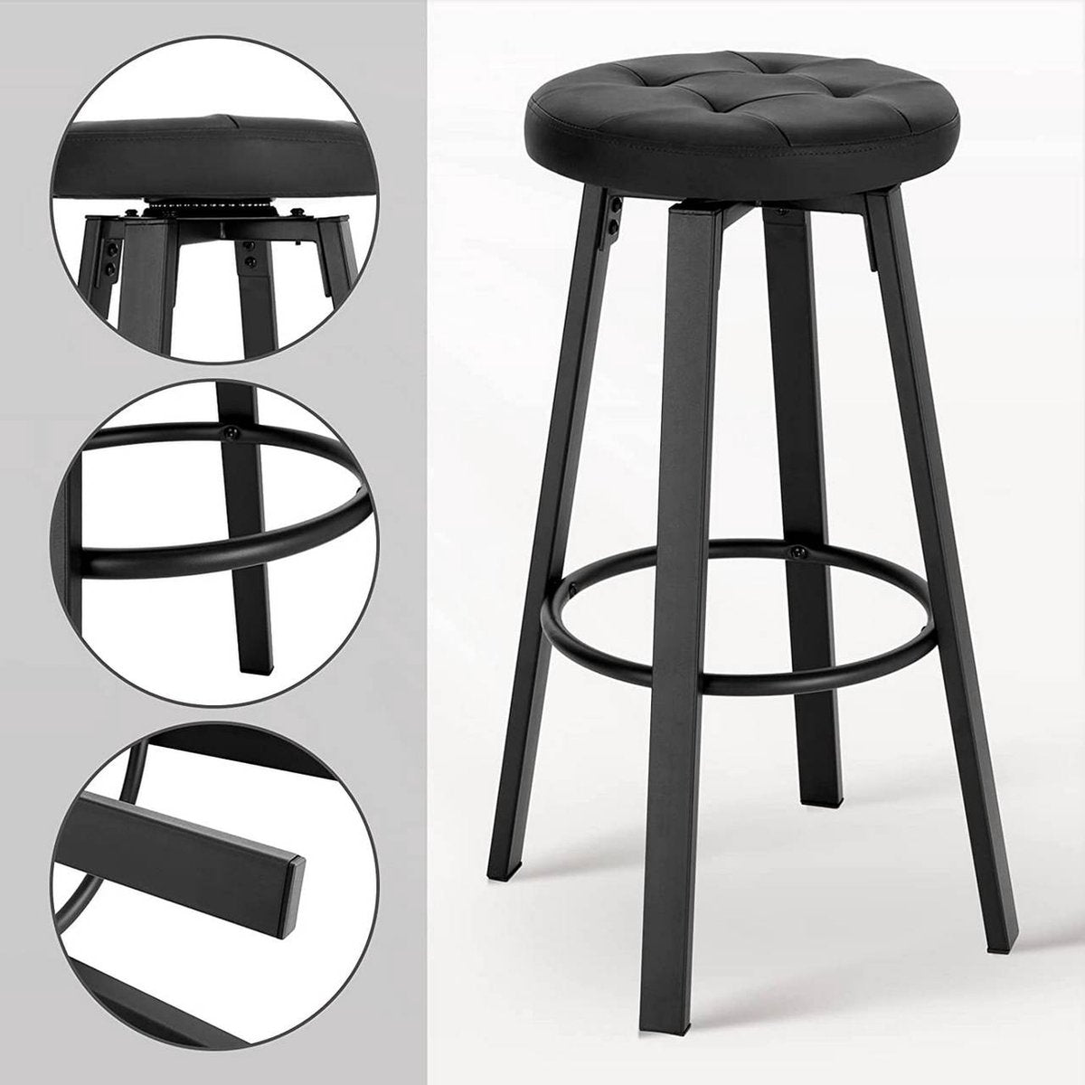 Barkruk Zura - Antraciet - Met rugleuning - Barstoelen ergonomisch - Zithoogte 60-82cm - Set van 2 - Keuken en bar