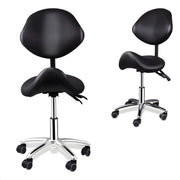Ergonomische Rollende Zadelstoel - Bureaukruk - Werkkruk - Tabouret - Zadelstoel - met Wielen & Rugleuning - Voor Kapper & Spa - Zwart