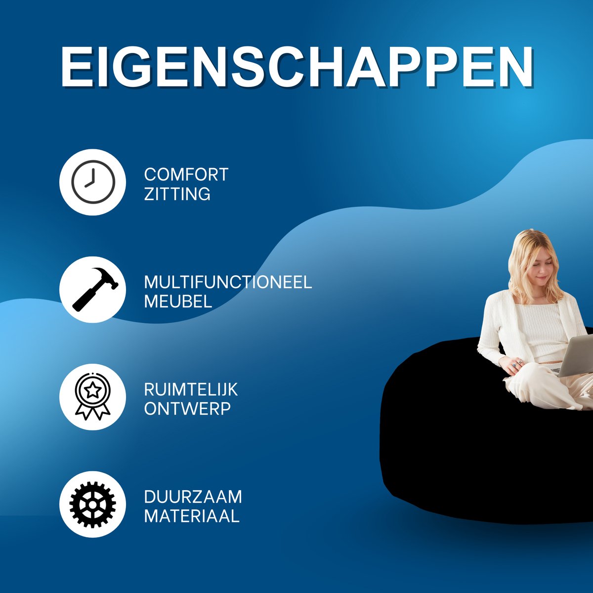 Zitzak Volwassenen – Loungestoel - Voor Slaapkamer & Balkon – Zwart