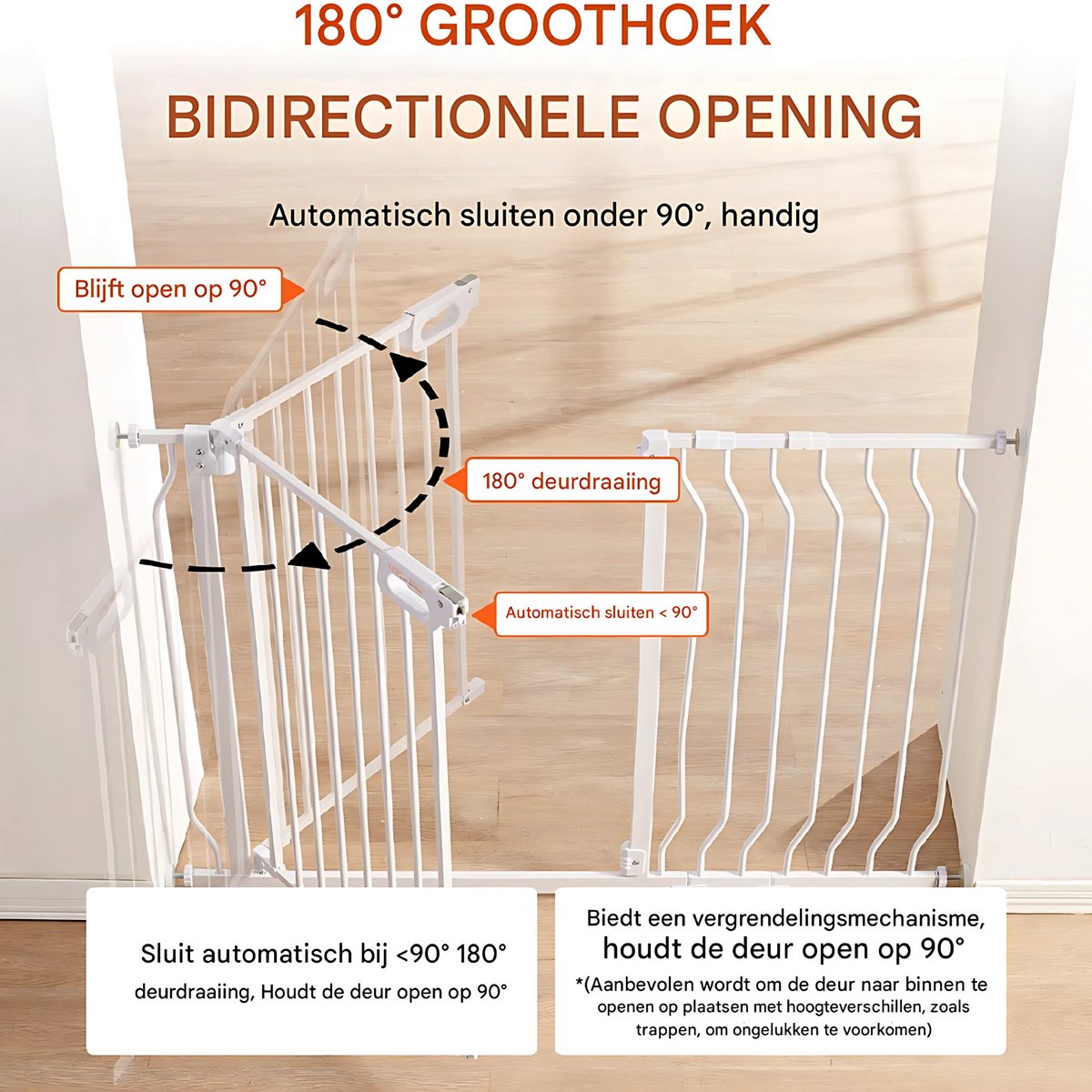 Veiligheidshekjes Deluxe - Zonder boren - Traphekje - Slagboom - 749-990 mm - Klembevestiging - Kinderhekje of hond