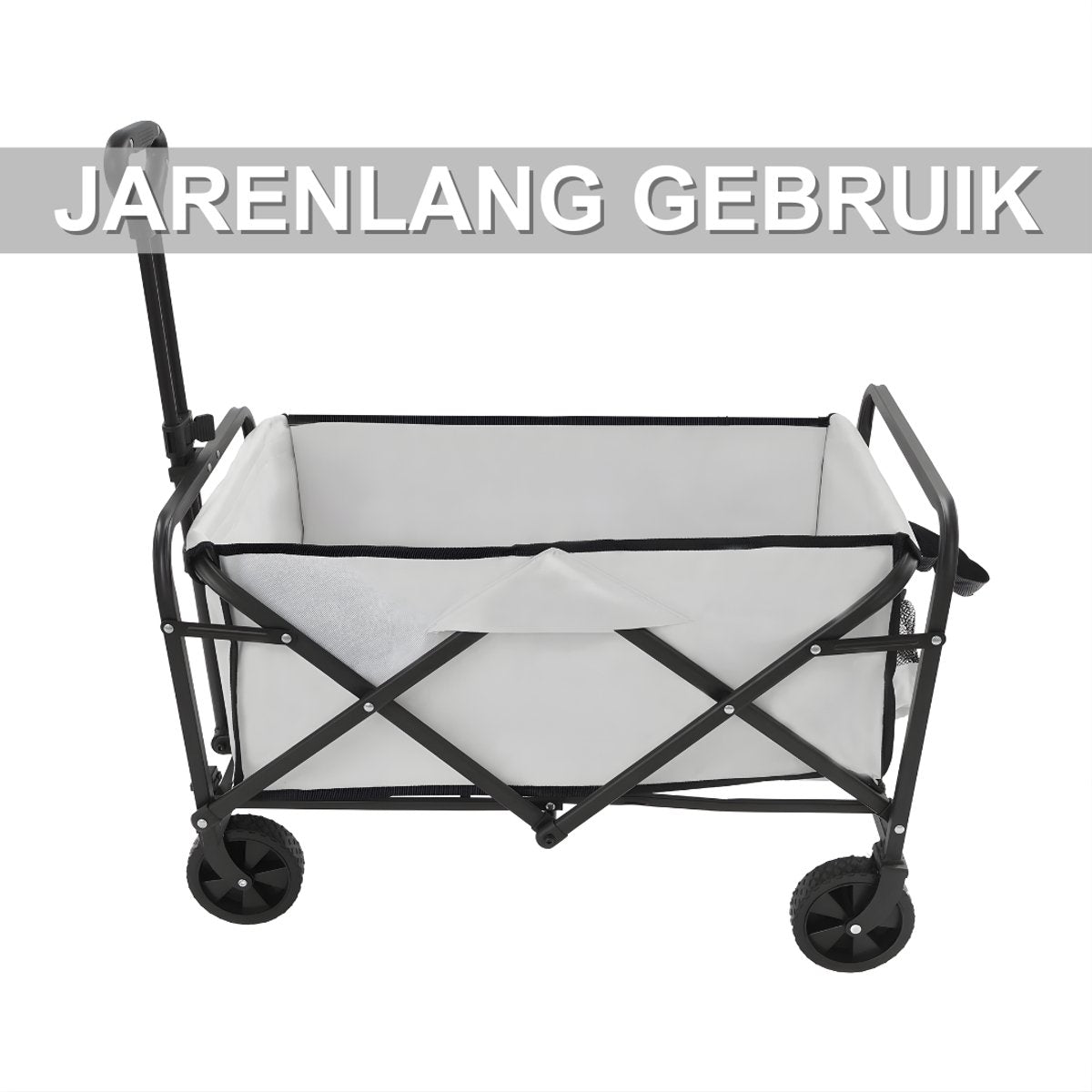 Opvouwbare Bolderkar – Bolderwagen - Voor strand, tuin en camping – Met wielen en duwstang – Khaki