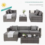 Polyrotan Lounge Tuinset voor 4 Personen - 5-delige Tuinset met Hoekbank, Salontafel en Kussens - Geschikt voor Patio & Tuin - Zwart