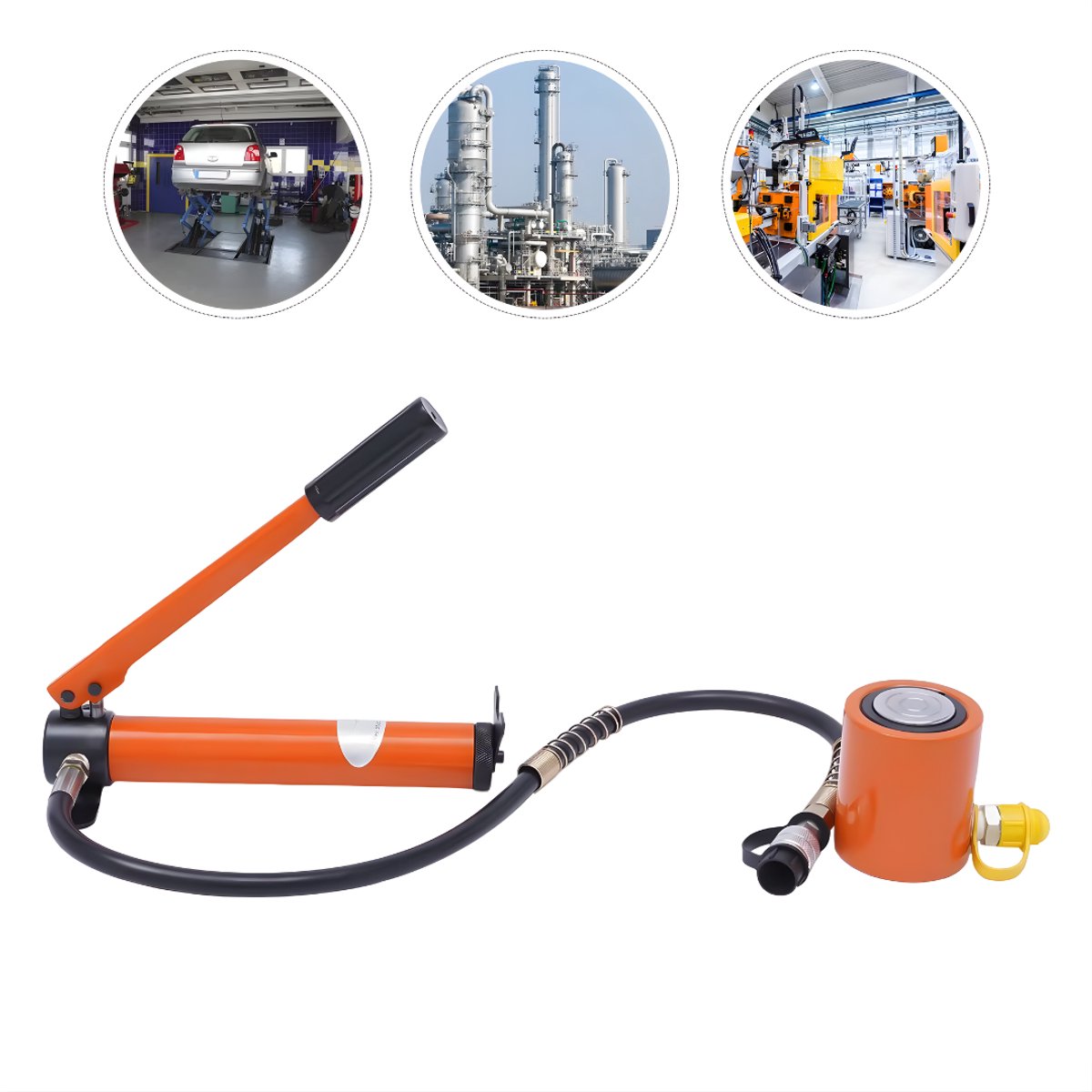 Hydraulische handpomp - Voor hijsen en persen - Mini enkelwerkende hefcilinder met handpomp - Oranje