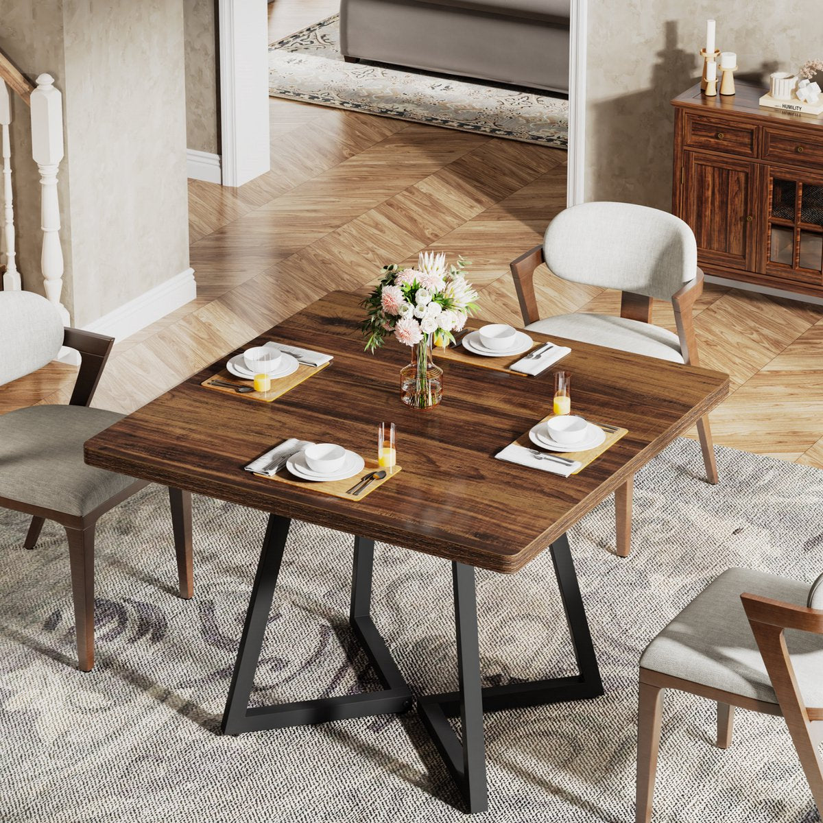 Eettafel Livanti - Voor 4 personen - Vierkant - Keukentafel 80cm - Voor eetkamer - Bruin