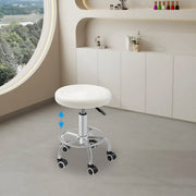 Draaikruk - Werkkruk - Kapperskruk - Tabouret - Voor Schoonheidssalons, Bars & Thuis - Met wieltjes - 150 kg Draagvermogen - Wit
