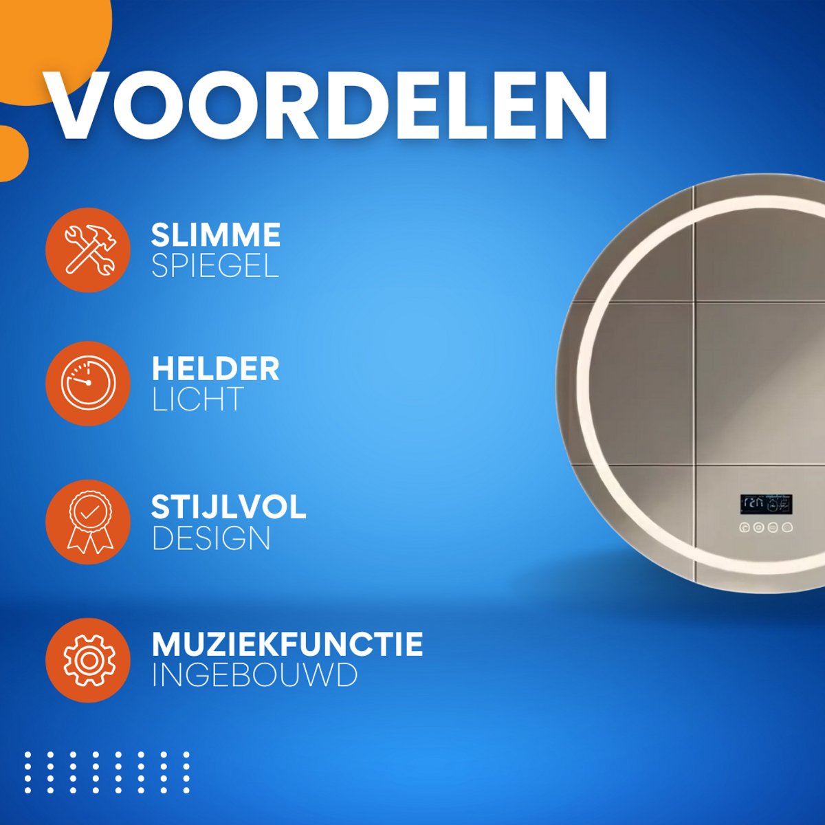 Ronde Badkamerspiegel - Met bluetooth en verlichting - 80cm - Voor Badkamer, Make-up & Wandmontage - Dimbaar licht - Muziek