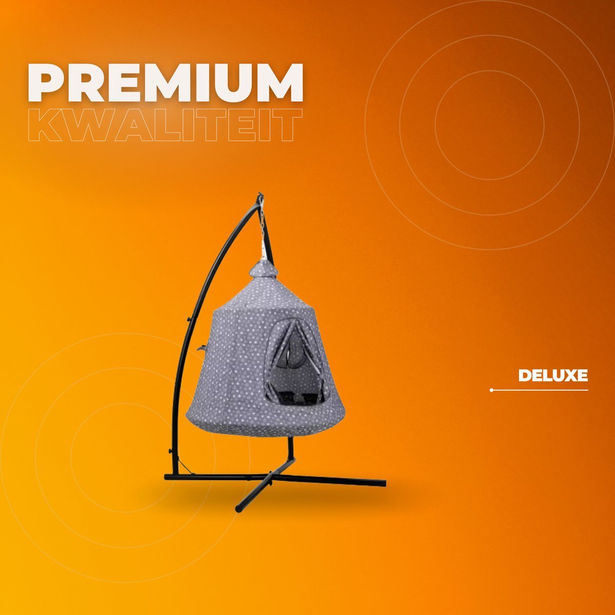 Egg hangstoel Tavien - Voor kinderen - Hangmat X-standaard - met Boomentent - Speeltent Binnen en Buiten - Egg chair cocoon - Metalen Schommelstoel - Grijs