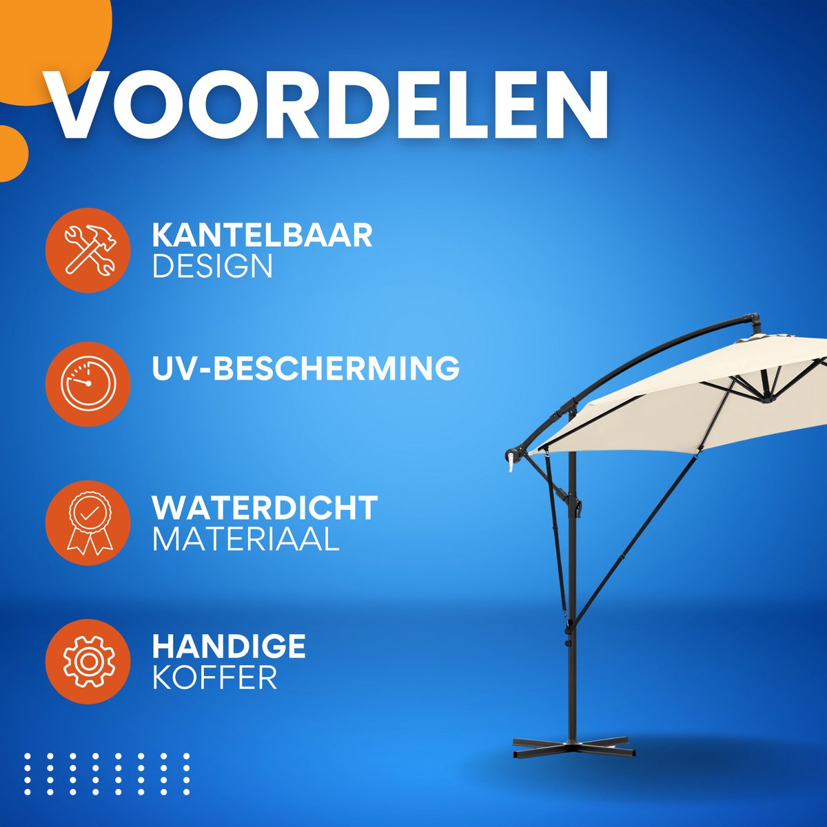 Ronde Parasol - Voor Balkon, Strand of Tuin - Verstelbaar & 45° Kantelbaar - UV-Resistent & Waterdicht - Beige