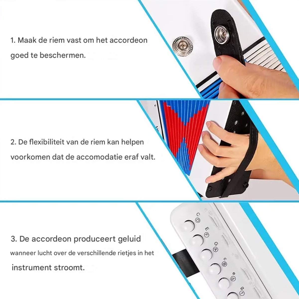 Kinderaccordeon - Speelgoedinstrument - Muziekinstrument voor kinderen - 2-Bass - 7 Noten - Wit