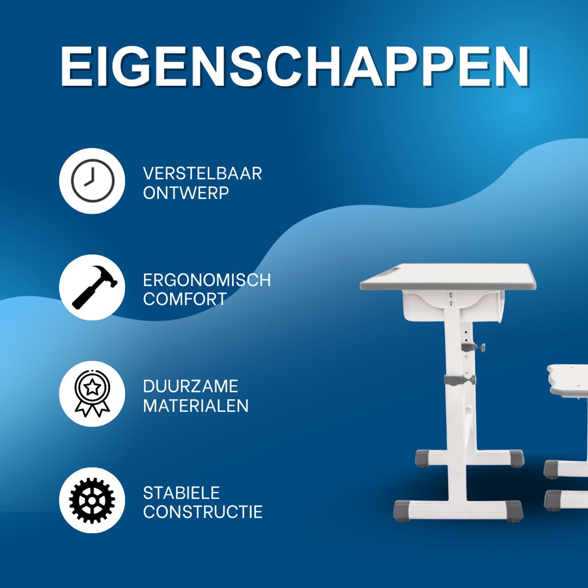 Kinderbureau met stoel - Voor kinderen - Verstelbaar bureau- en stoeltjesset - Cream