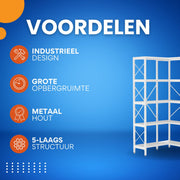 5-laags Grote Hoek Boekenkast - Boekenplank - Wandplank - Boekenrek - Voor grote opbergruimte - Wit