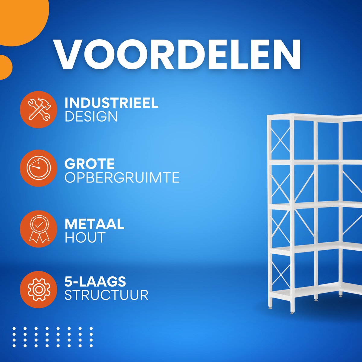 5-laags Grote Hoek Boekenkast - Boekenplank - Wandplank - Boekenrek - Voor grote opbergruimte - Wit
