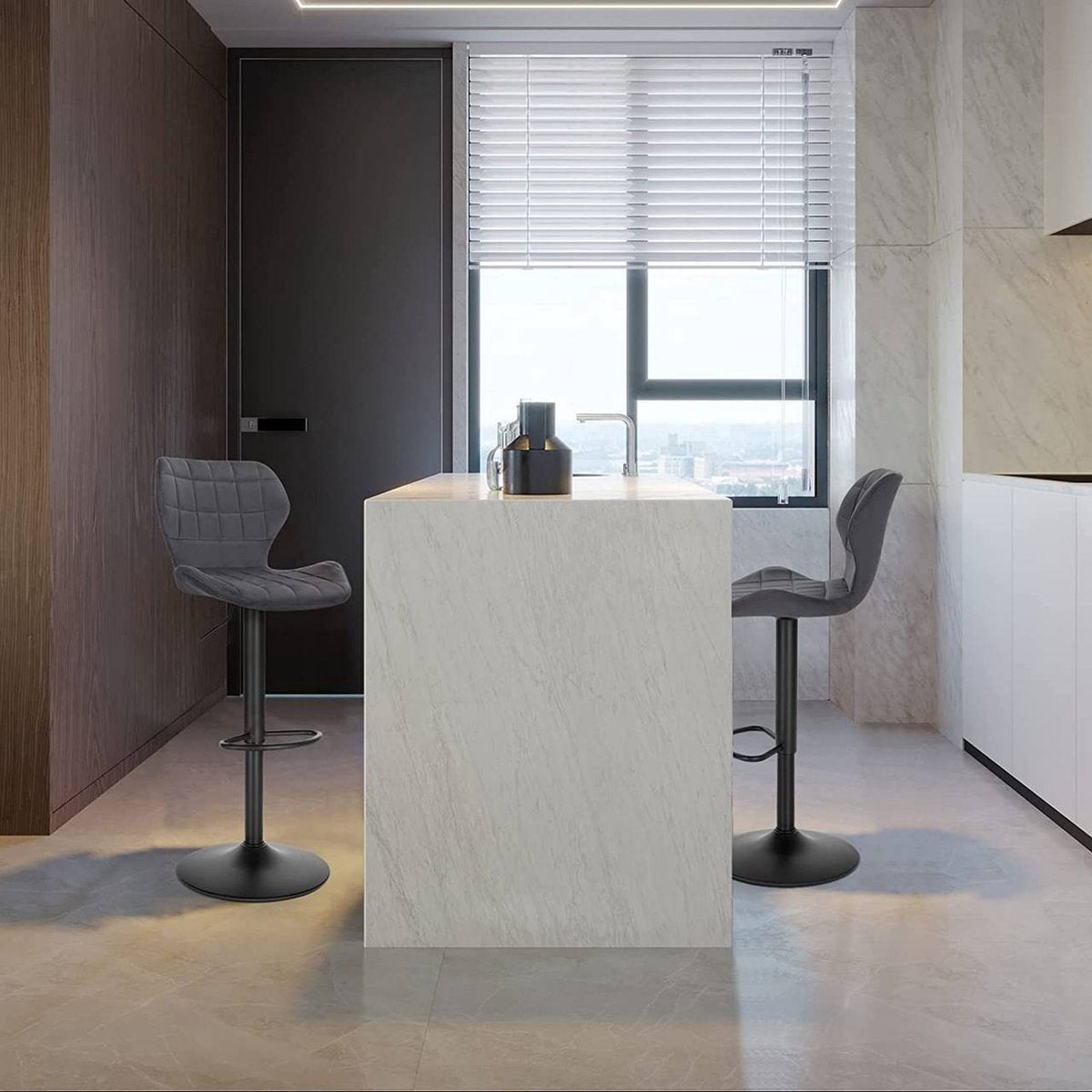 Barkruk Otta - Industrial - Donkergrijs - Barkrukken set van 1 - Barstoel Kruk - Barstoelen met rugleuning - Keukenstoel - In hoogte verstelbaar - Velvet