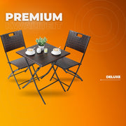 Outdoor Klaptafel Set - 3-delig - Voor Camping en Picknick - Opvouwbare Rotan Meubelstoel en Tafel - Draagbare Balkonset met 2 Stoelen - Bruin