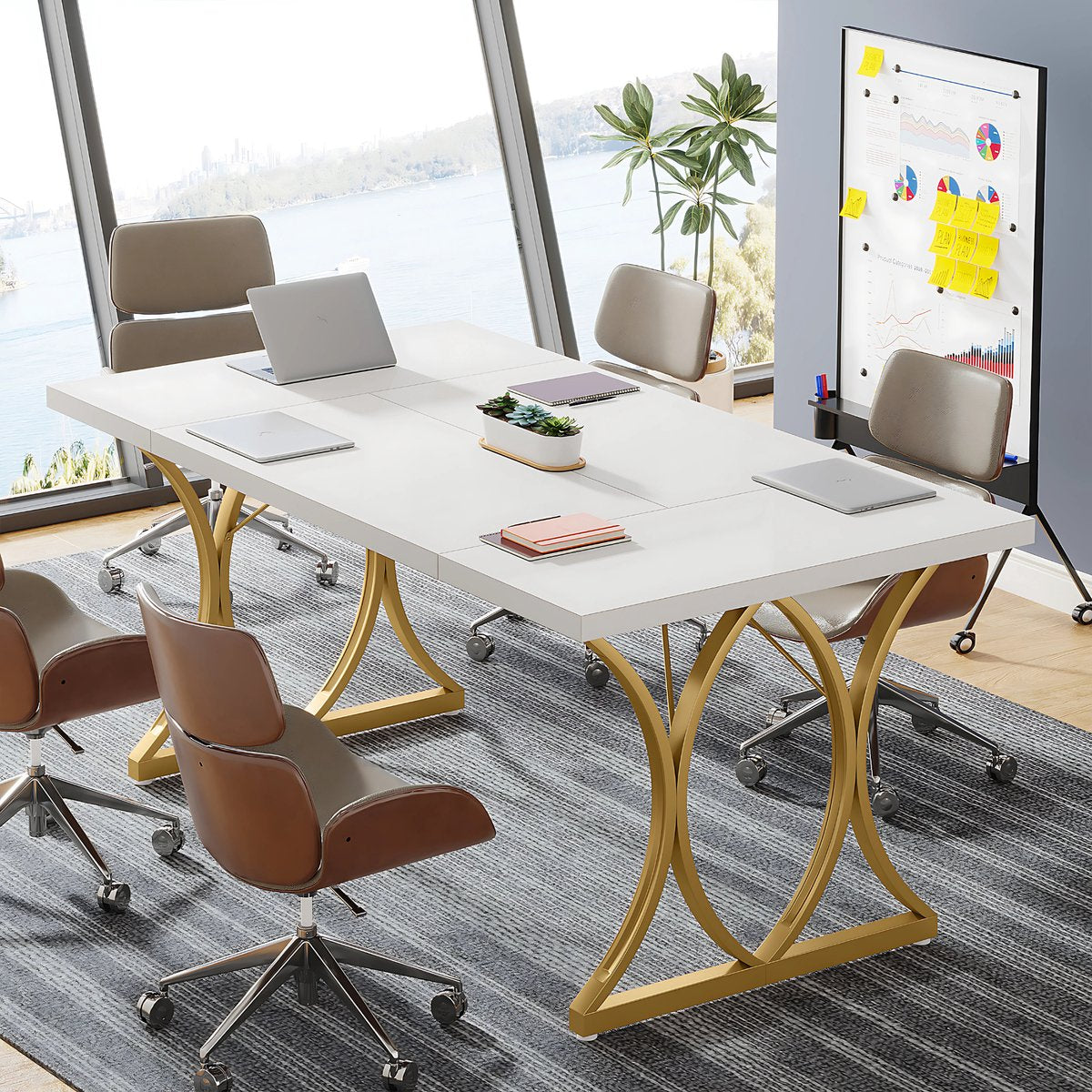 Bureau - Computerbureau - Lange bureau - Vergadertafel - Voor thuis of kantoor - Wit - 160cm