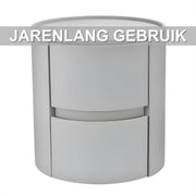 Rond nachtkastje - Bijzettafel - Voor thuis, kantoor of slaapkamer - Modern, met 2 laden - Massief hout - Grijs