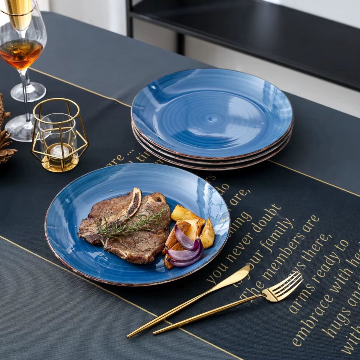 Imperial Serviesset - 12 delig - 12 persoons - Donkerblauw - Dinerborden - Bordenset - Diepe borden - Ontbijtborden - Servies - Keukenservies