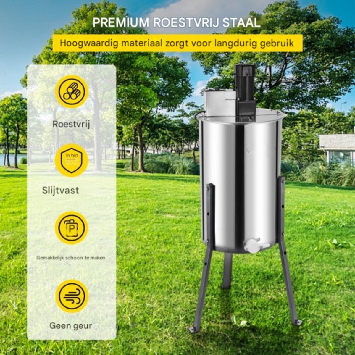 Honing extractor PRO - 3/6 Raat - Honingslinger centrifuge - Handmatig - Roestvrij Staal - Voor Bijenteelt
