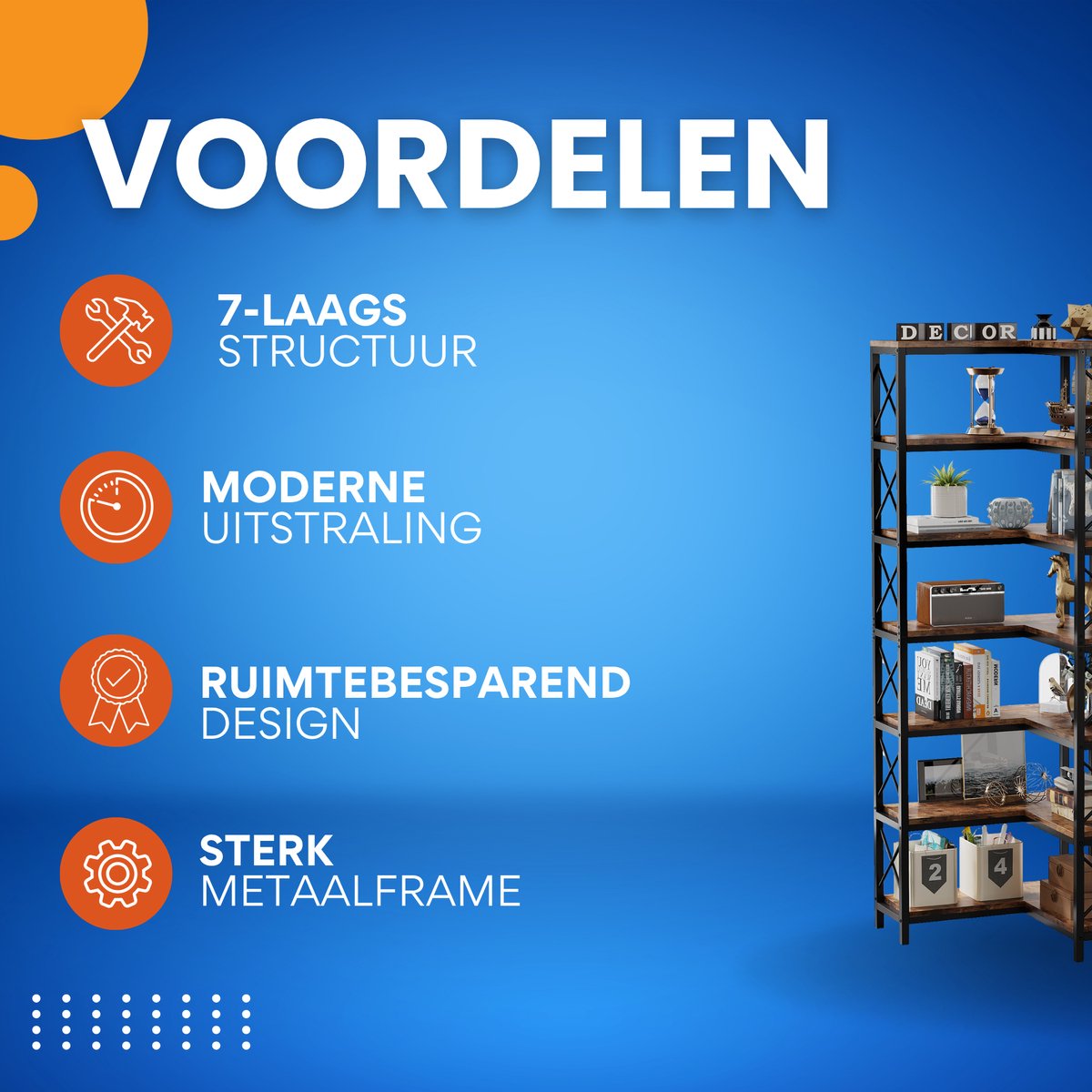 Boekenkast met 7 Lagen - Hoekkast - Bruin - Hoekrek - Voor Woonkamer, Slaapkamer of Kantoor