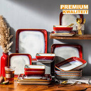 Rubina Belviano Serviesset - 16 delig - 4 persoons - Rood - Dinerborden - Bordenset - Diepe borden - Ontbijtborden - Servies - Keukenservies