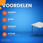 Marmeren Eetkamertafel 4 Personen - Glossy Wit - Metalen Poten - Voor Keuken, Restaurant & Café