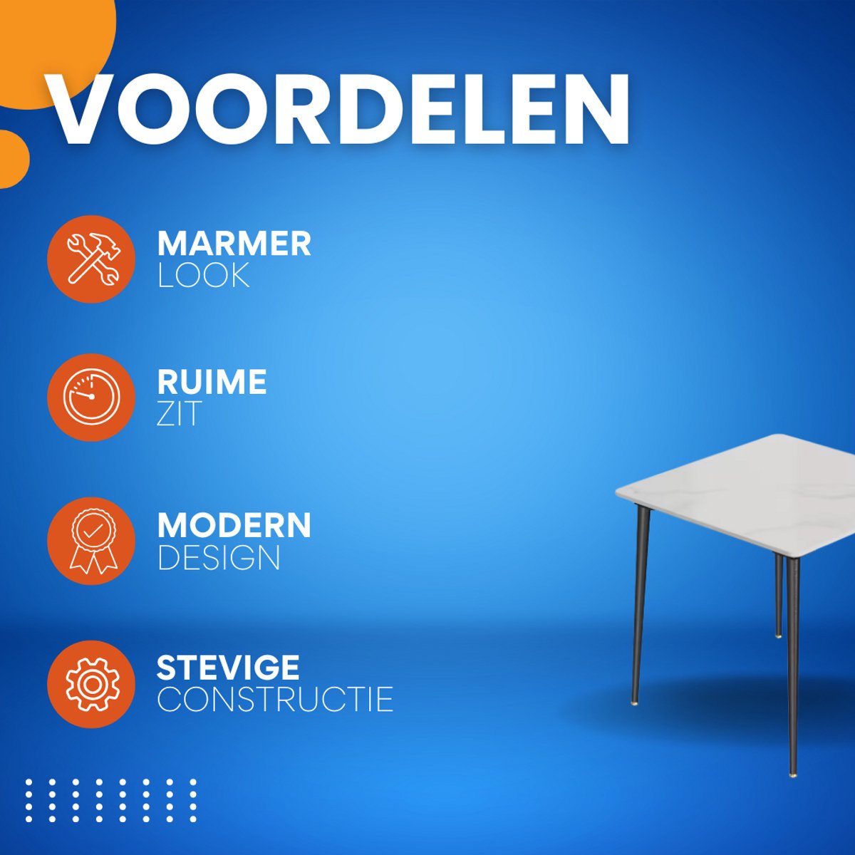 Marmeren Eetkamertafel 4 Personen - Glossy Wit - Metalen Poten - Voor Keuken, Restaurant & Café