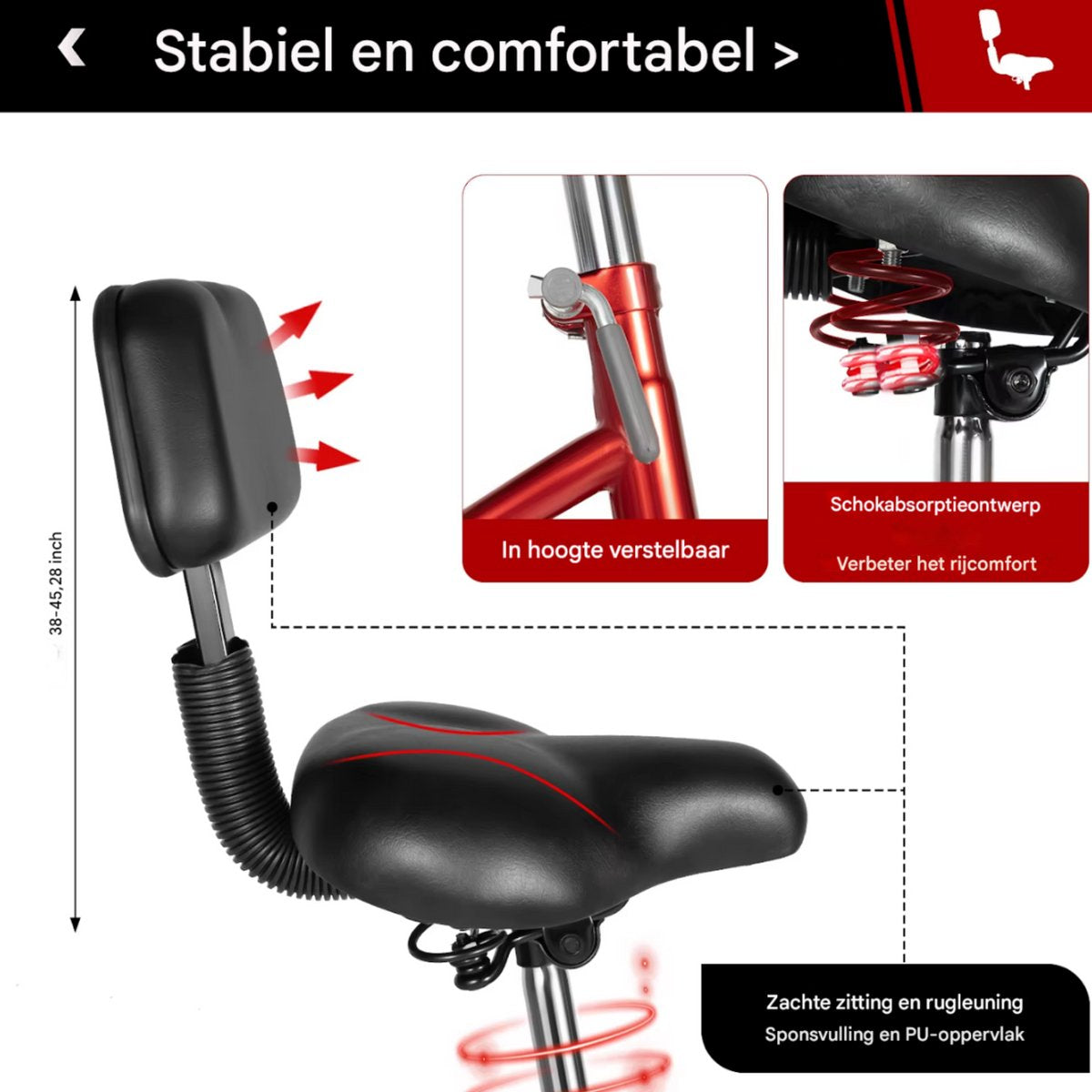 Driewieler Berlin - 7 versnellingen - Fiets voor volwassenen en senioren - 24 Inch - Opvouwbare - Verstelbaar - Met mand - Voorrem - Rood - 120KG
