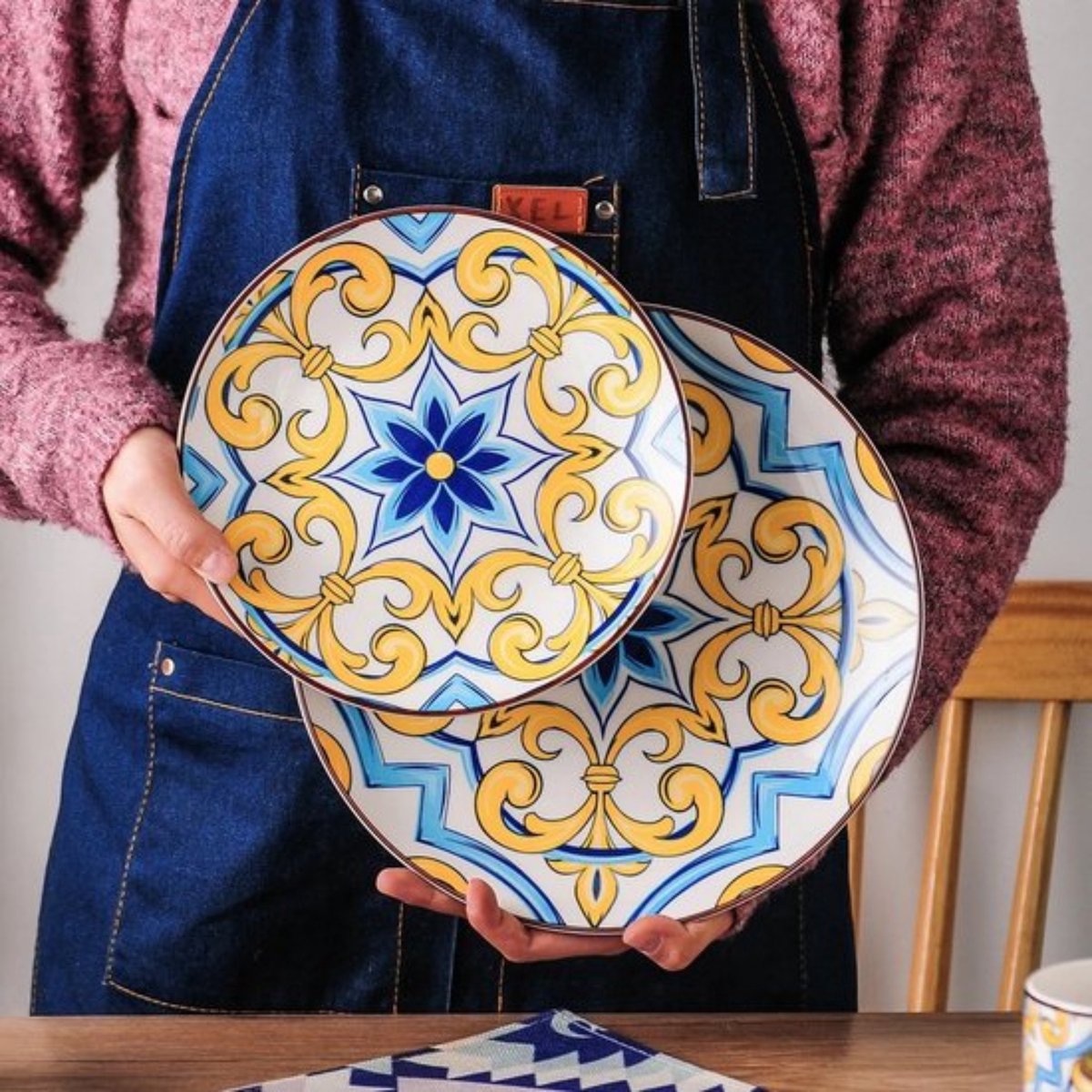 Kleurrijke Geometrische Patroon Keramische Serviesset - Gigi Stijl - 32-delig - Voor 8 Personen - Uniek Design