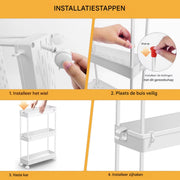 4-Laags Trolleywagen - Rollende Gereedschapswagen - Mobiele Opbergkast voor Keuken, Badkamer & Slaapkamer
