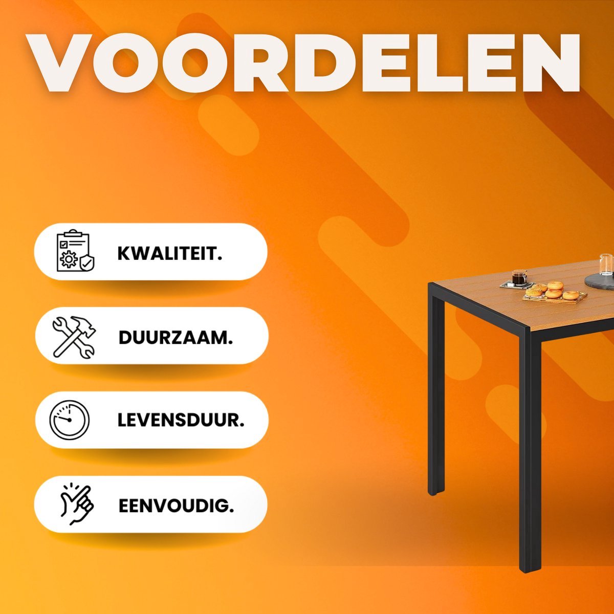 Tuintafel Zyrell - Buitentafel - Eettafel buiten - Outdoor - Voor Tuin & Terras - Rechthoekige Aluminium Tafel met Metalen Lattenbodem -110x70x73 cm - Hout
