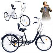 Driewieler voor volwassenen - 6 versnellingen - Fiets voor senioren - 24 Inch - Met mand - Voorrem - Wit