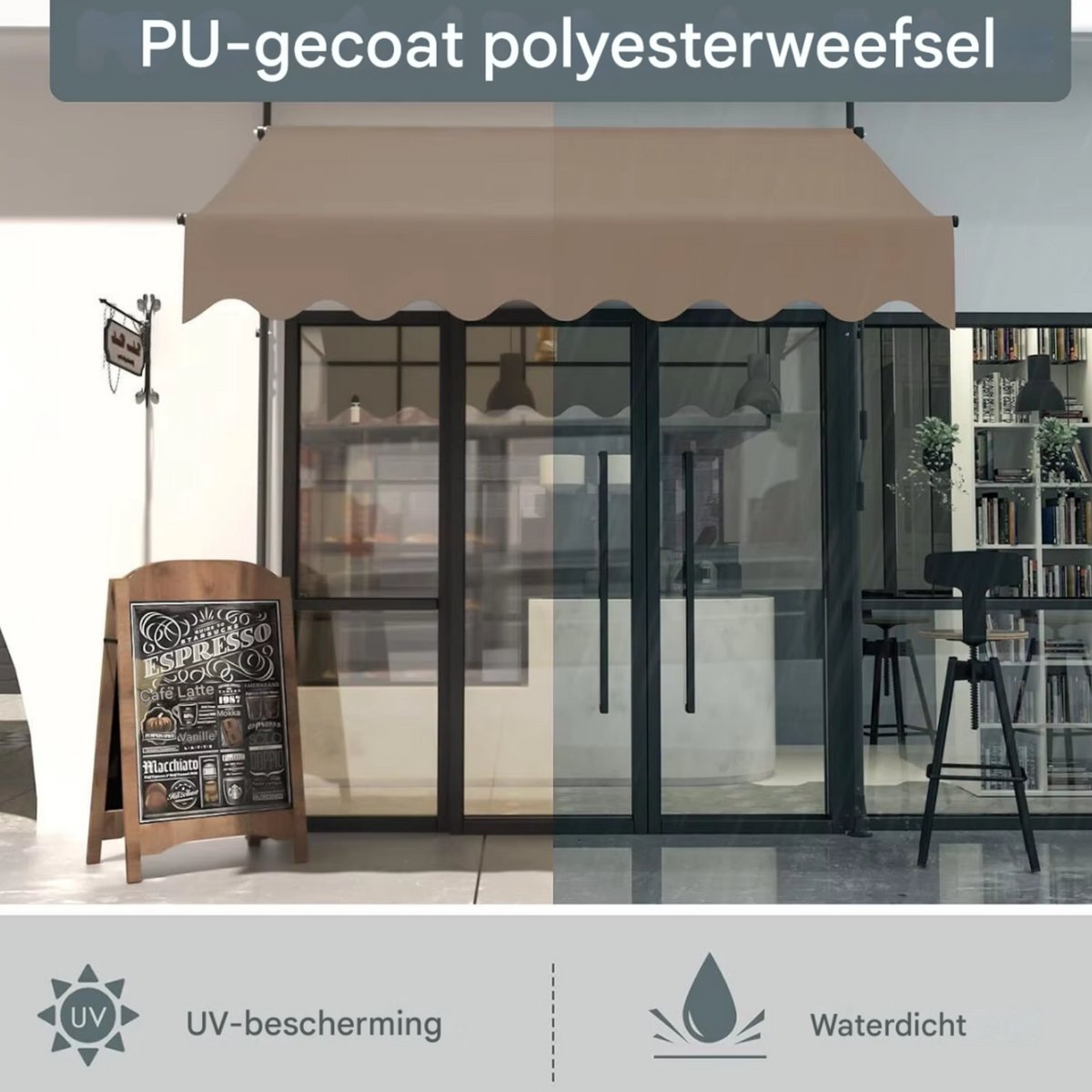 Luifel Balkon - Luifelklem voor Tuin en Zonbescherming - Intrekbare, UV-bestendige Luifel zonder Boren - 3x1,2m - Khaki
